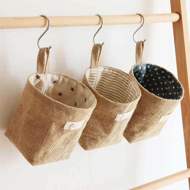 Creative storage hanging bag behind the door wall hanging Desktop debris Jute storage storage bag all object storage bag