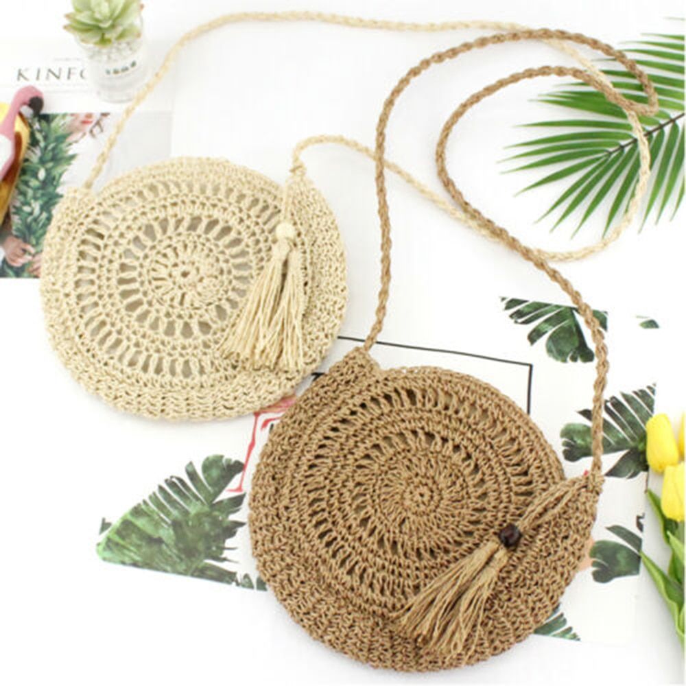 2021 Fashion Beach Straw Woven Bags Rattan Basket Shoulder Bag Round Handbag Home Storage Travel Bag Folding Women Storage Bags