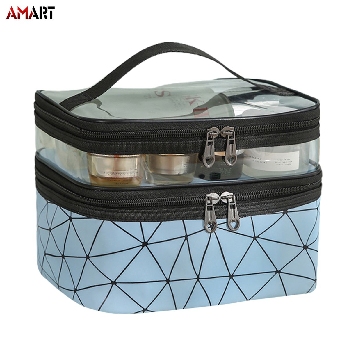 Double Layer Cosmetic Bag Square Organizer Large Toiletries Makeup Kit Pouch Travel Makeup Bag
