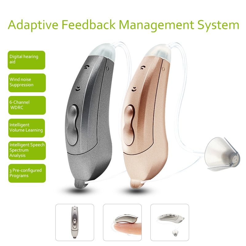 6-Channel Digital Hearing Aid Sound Amplifiers Wireless Ear Aids for Elderly Moderate to Severe Loss Hearing Amplifier Graphite grey-L