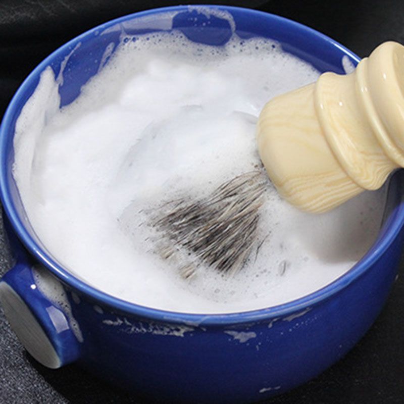 Ceramic Men's Shaving Mug Bowl Cup Thread Bottom Wide Mouth for Shave Brush and Shaving Soap Dark Blue