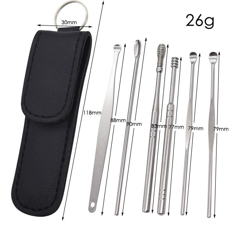 6PCS Ear Pick Set Portable Ear Cleaner Set Stainless Steel With Lather Case