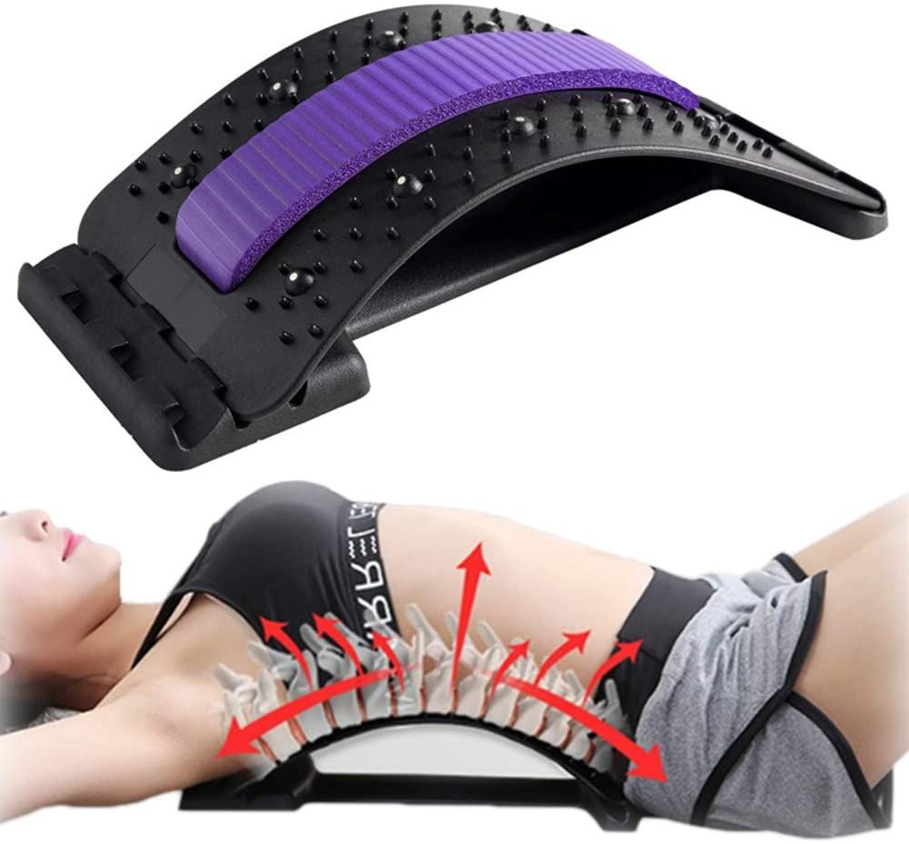 Back Massage Magic Stretcher Fitness Equipment Stretch Relax Mate Stretcher Lumbar Support Spine Pain Relief Chiropractic-Black+Purple