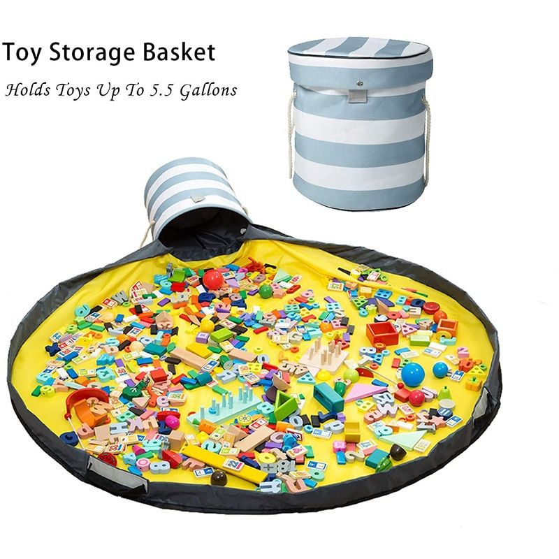 Toy -up Storage Bag Foldable Kid Toy Organizer Portable Toy Play-mat Drawstring Basket Integrated Waterproof Storage Bucket