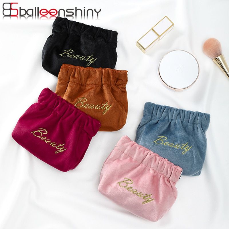 BalleenShiny 1pc Flannel Makeup Storage Bag Modern Style Portable Lipstick Mini Mirror Handbag Home Gadgets Organizer Supply