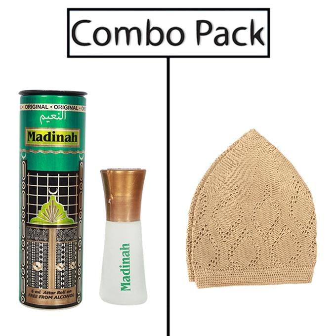 Combo of Mens Brown Tupi and Al-Nuaim Madinah Attar - 6ml