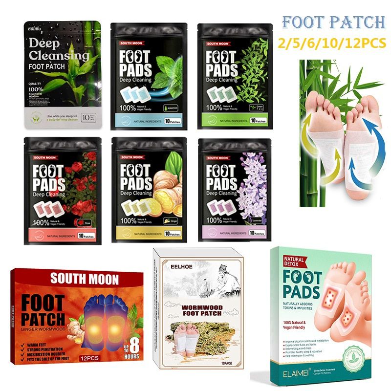 2/5/6/10/12PCS Detox Foot Patches Pads Body Toxins Wormwood Artemisia Argyi Pads Feet Slimming Cleansing Herbal Foot Patches