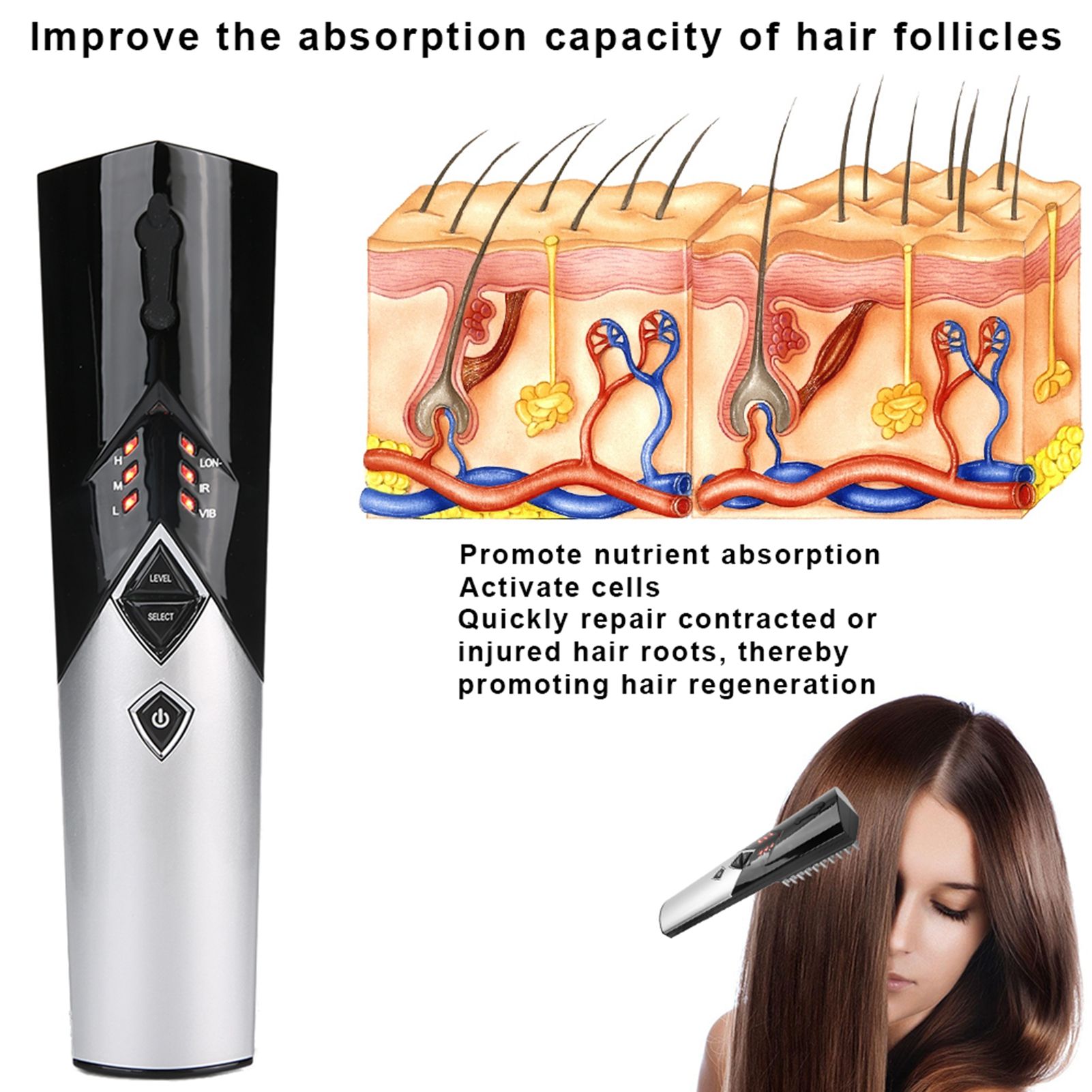 Electric Infrared Hair Growth Brush Comb Head Scalp Massager Vibrating