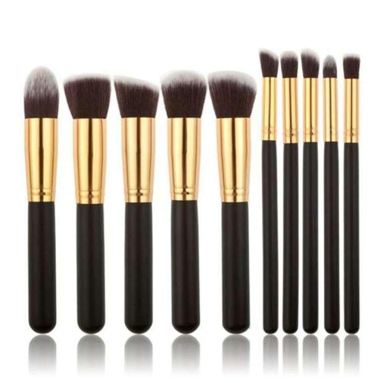 Getter 10-piece Kabuki Brush Set Premium Synthetic Kabuki Makeup Brushes Foundation Face Powder Blush Eyeshadow Lip Brushes Flat Makeup Brush Set Cruelty-Free Synthetic Fiber Bristles- Black - Makeup Combo Set