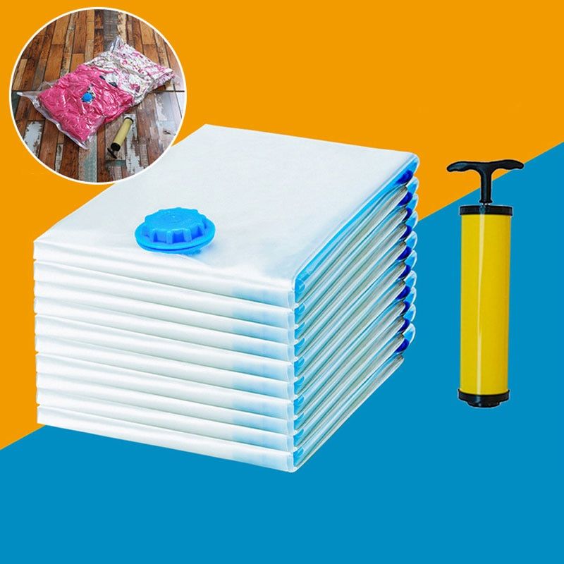 12~1pcs Organizer Vacuum Storage Compressed Bags Travel Saving Space Packing Clothes Quilts Blanket Suction Bag Manual Hand Pump