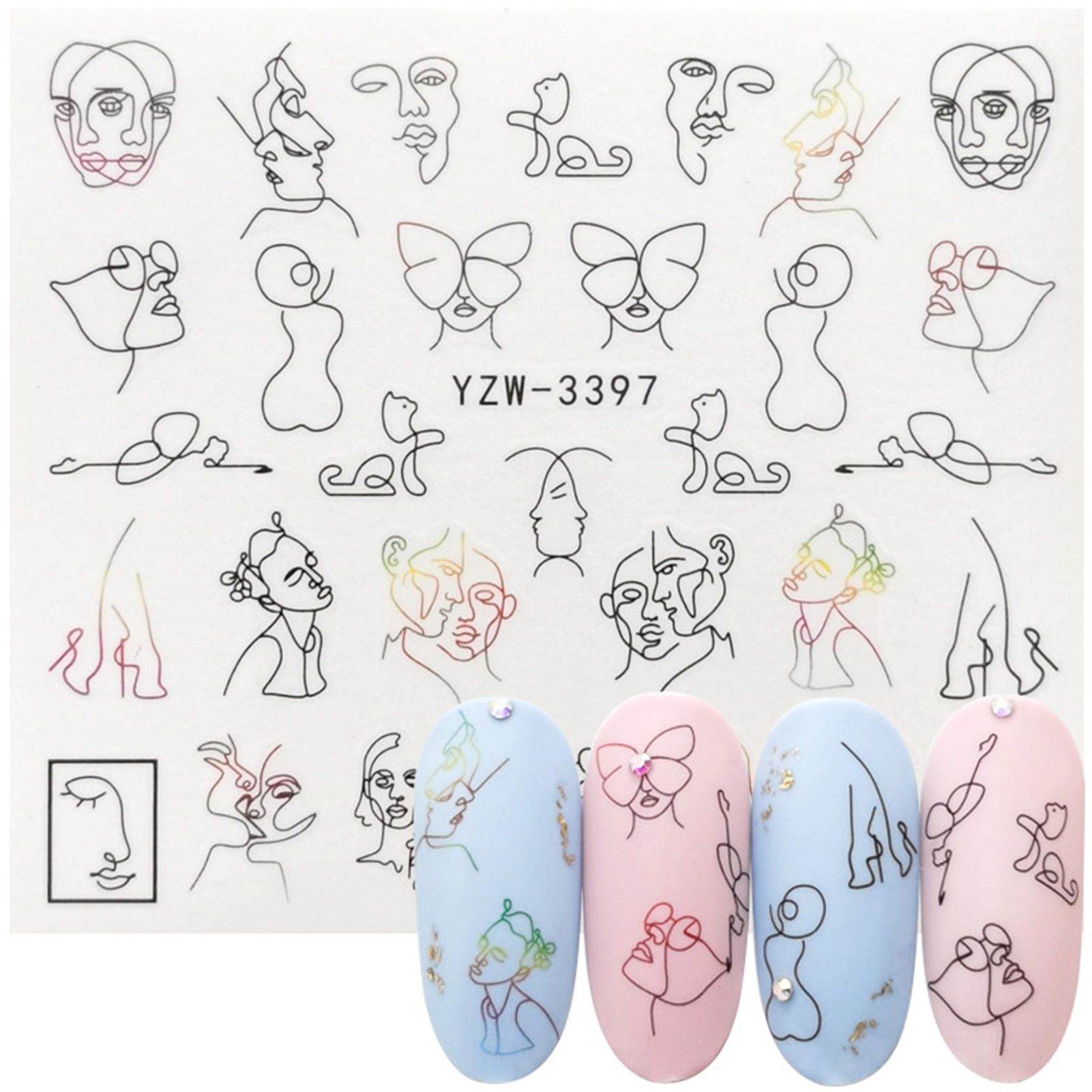 Art Nail Sticker Decals Colorful Nail Art Supplies Geometry Mix Slider for Home