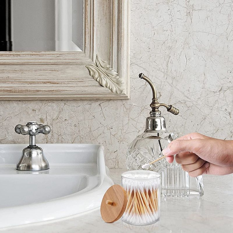 2 Pack Acrylic Holder Dispenser Bathroom Jars with Bamboo Lids, Cotton Ball Pad Round Swab Holder for Bathroom
