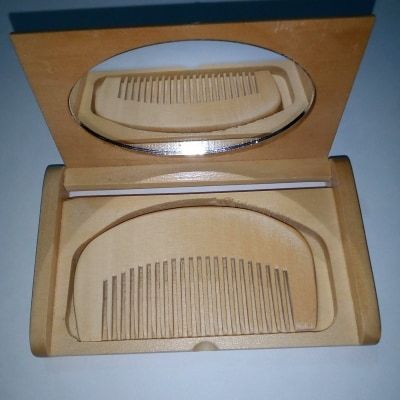Wooden Hair Comb and miror set 2 in 1