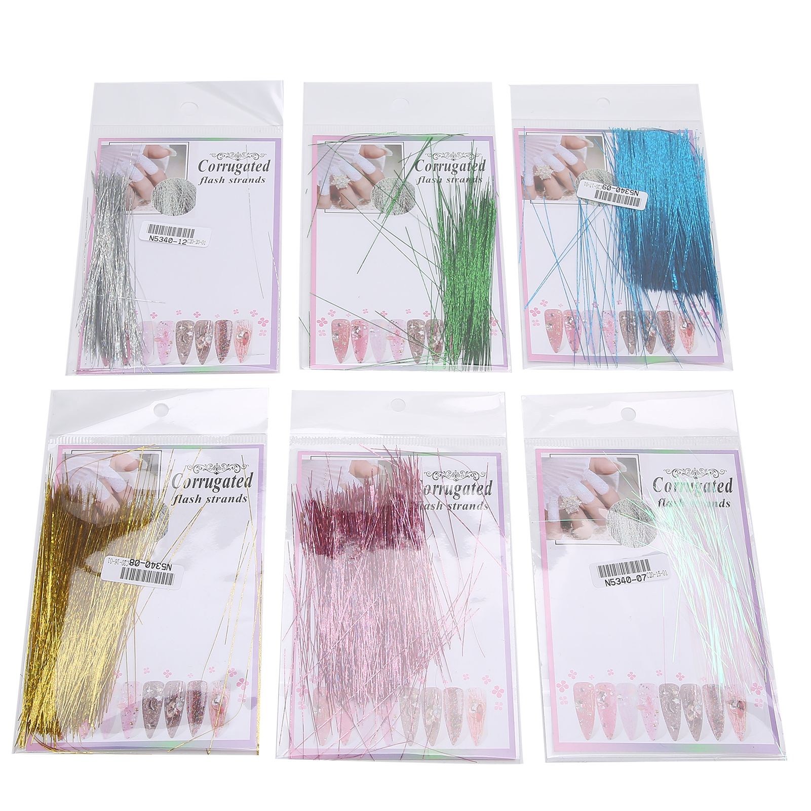 6 Bags Nail Extension Art Glitter Lines Colorful Line Fingertip