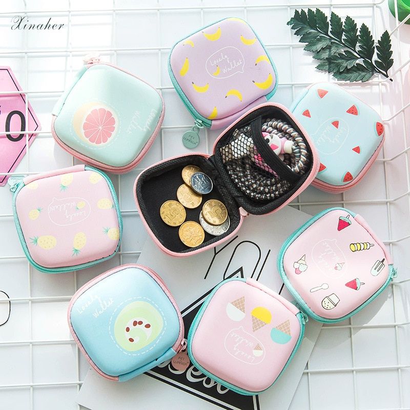 Cute Shockproof Portable Case For Headphones Case Mini Zippered Square Shape Storage Bag Headset Box For Earphone Storage Box