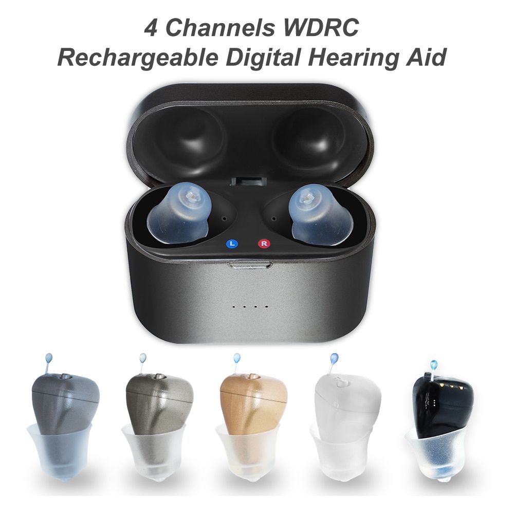 USB Rechargeable Digital 4 Channels Hearing Aid 5 Colours Invisible Hearing Aids SR41 Adjustable Sound Amplifier SR41-Pearl grey-L