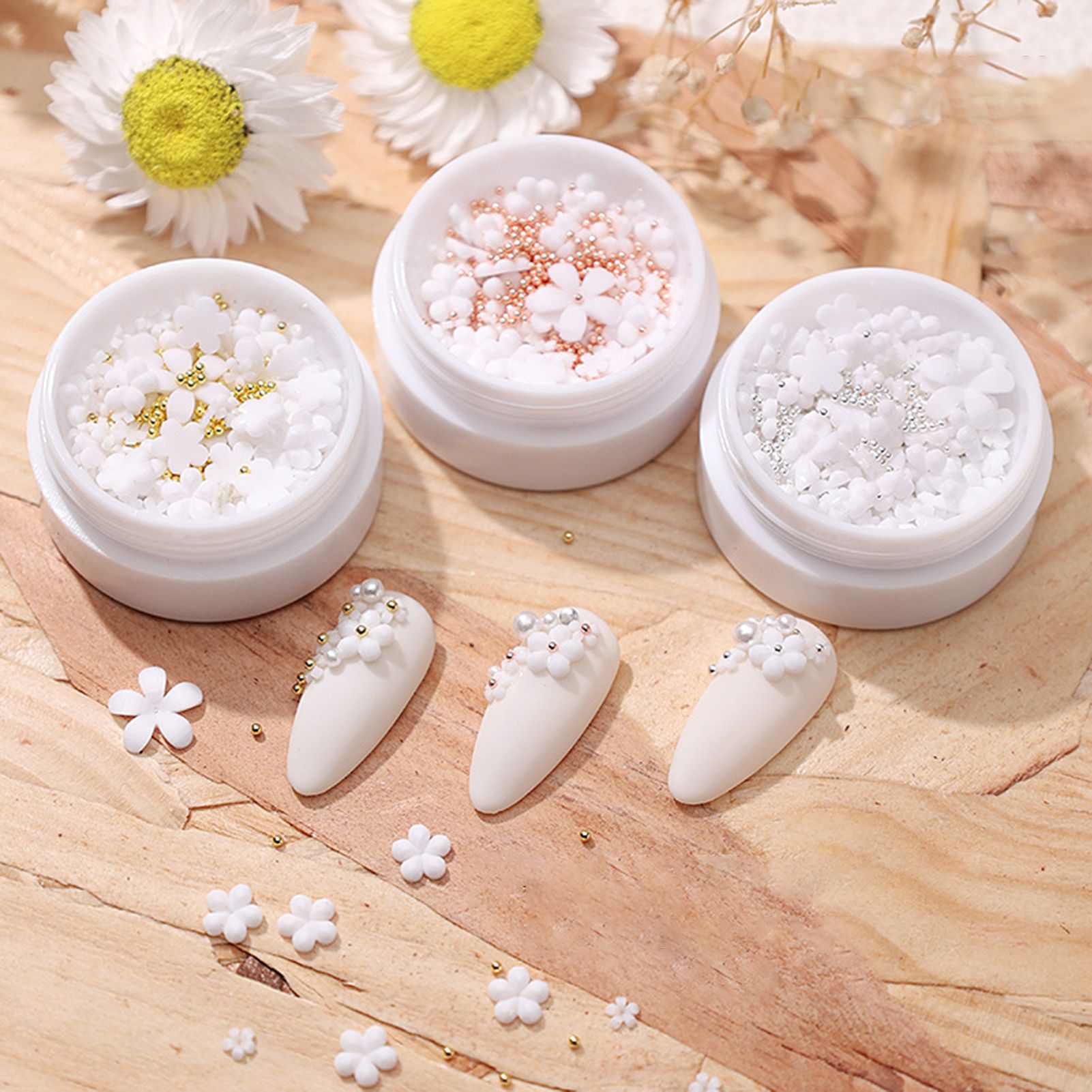 Nail Decoration Easy to Stick DIY White Five Petal Flower Small Nail Ornament for Female