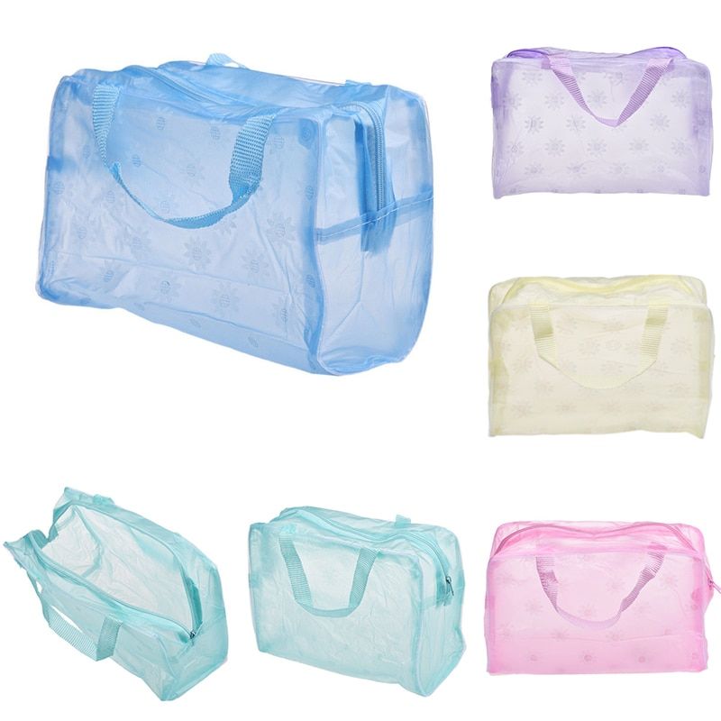 1PC Hot Women Coetic Bags Travel Waterproof Makeup Bag Transpatence Washcloth Solid Color PVC