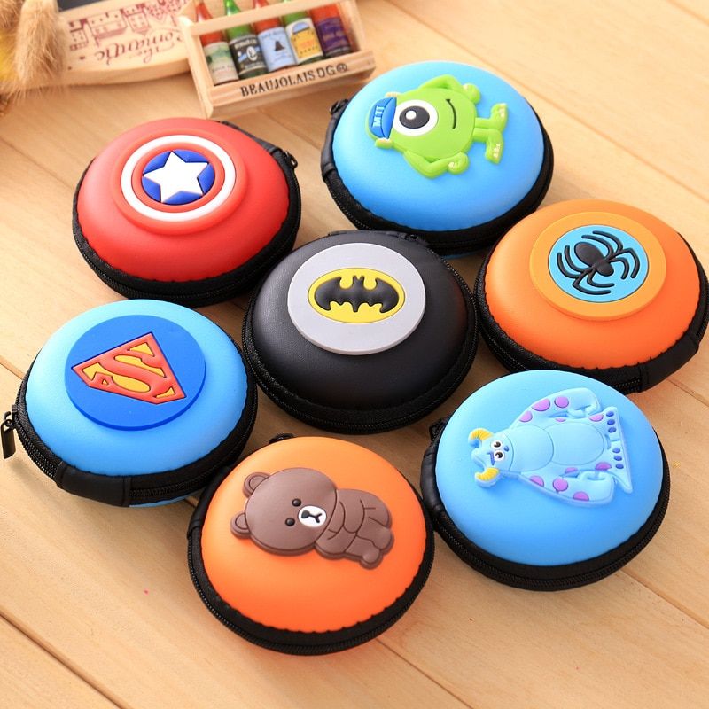 Silicone SD Hold Case Round Cartoon Storage Carrying Hard Bag Box for Earphone Headphone Earbuds Memory Card USB Cable Organizer