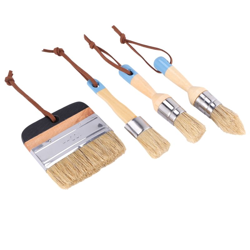 4 Pieces Chalk and Wax Paint Brushes Bristle Stencil Brushes Including Flat Pointed and Round Chalked Paint Brushes