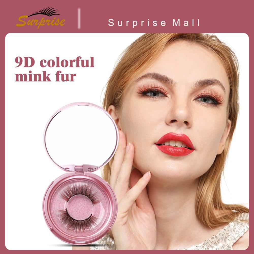 Eyelash 9D eyelashes European and American new transparent stem false eyelashes exaggerated color mink eyelashes 1 Pair-DM