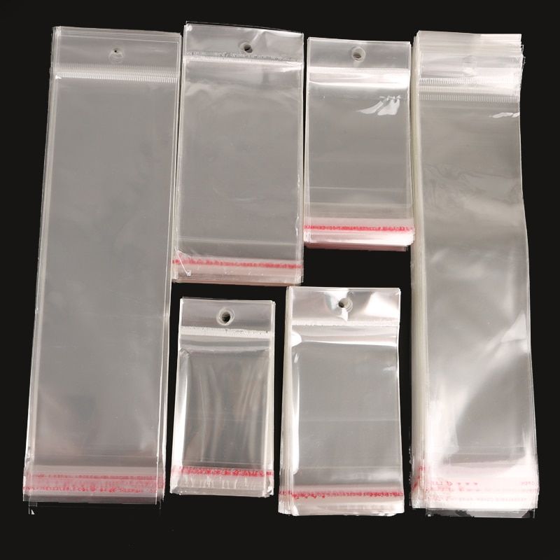 50 pcs Transparent Self Adhesive Seal Plastic Storage Bag OPP Poly Pack Bag With Hang Hole Retail Packaging Pouch