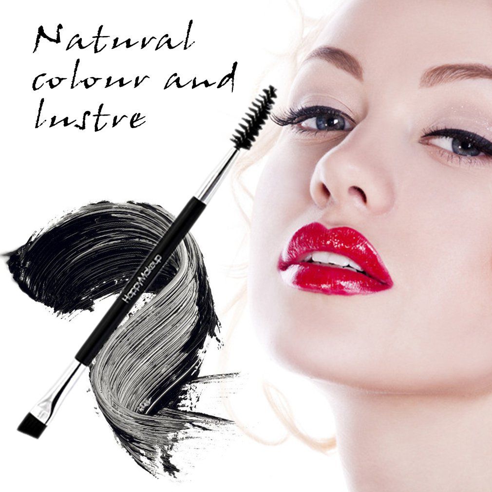 Portable Women Facial Makeup Cosmetic Eyebrow Brush Tool Double Head Brush - Black