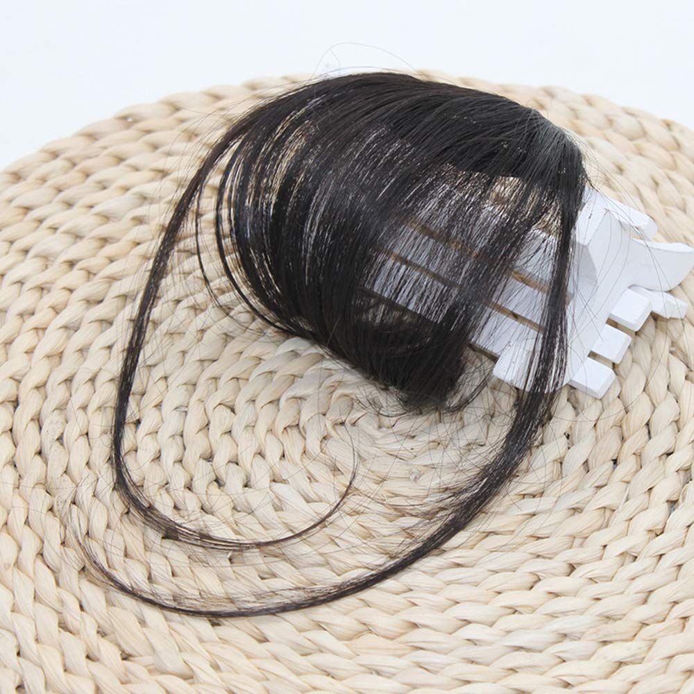 Clip in Air Bangs Hair Extensions One Piece Front Neat Air Fringe Hand Tied Straight Flat Bangs Clip on Hairpiece for Women