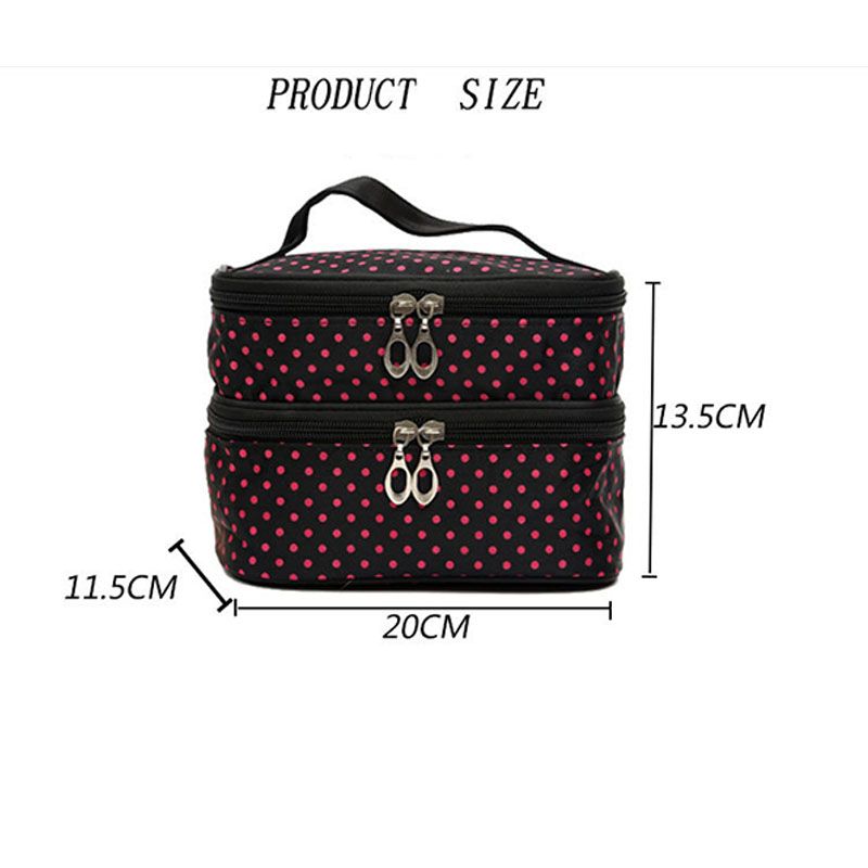 Double-layer Makeup Cosmetic Bag Wave Point ravel Case oiletry Beauty Organizer Zipper Holder Handbag