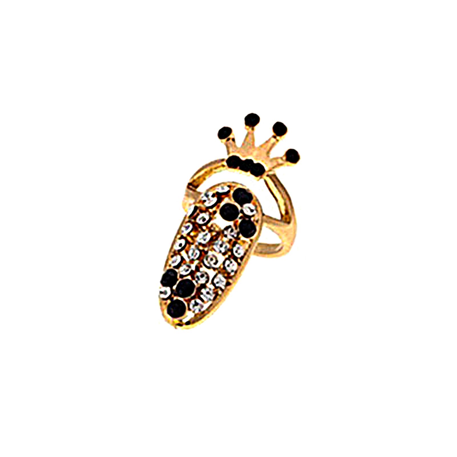 Nail Ring Adjustable Rhinestone Embedded Fashion Jewelry Nail Protection Crown Bowknot Flower Opening Ring for Party