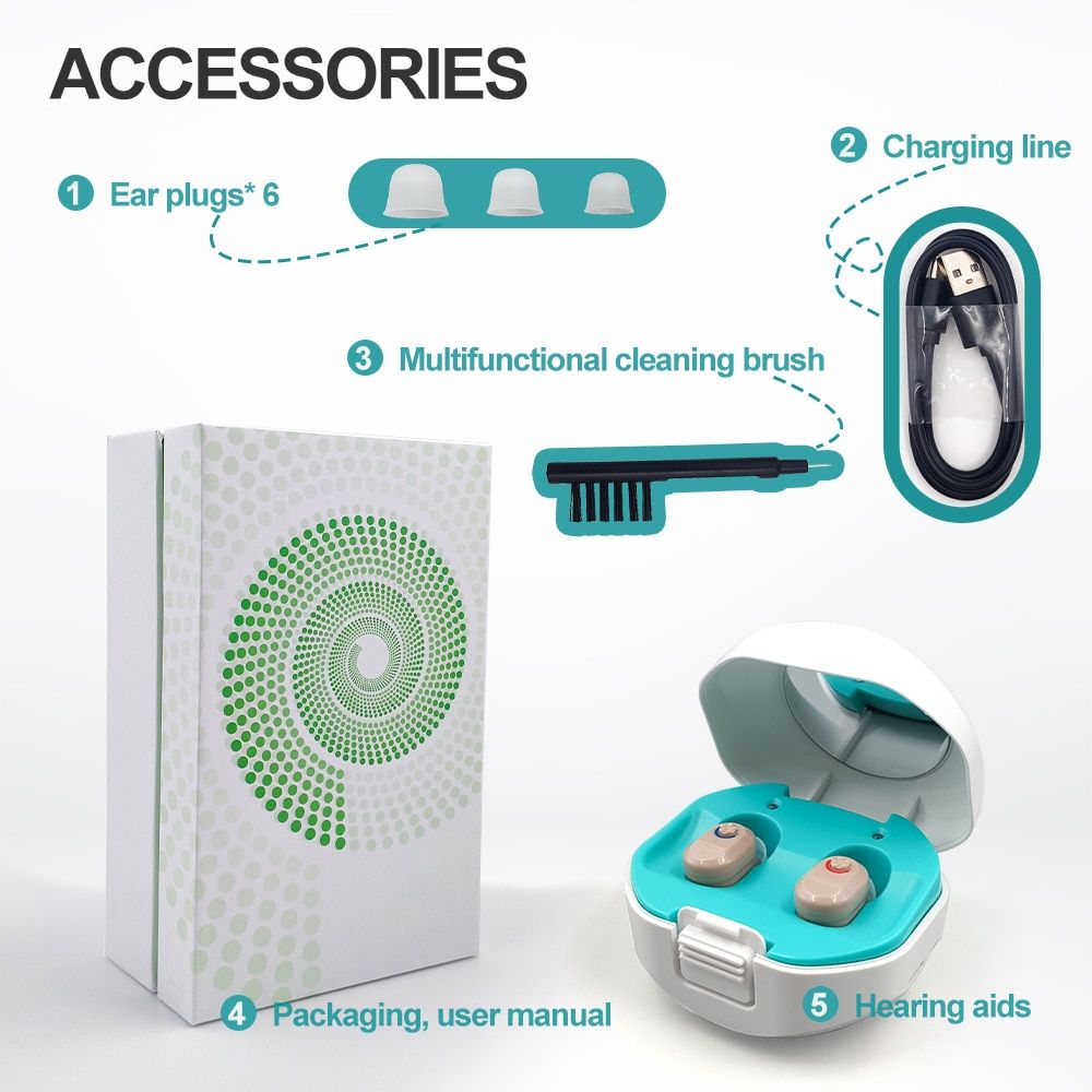 Digital Hearing Aids Rechargeable Digital Hearing Aid with Charging Case Hearing Device Hearing Amplifier for Elderly a pair skin