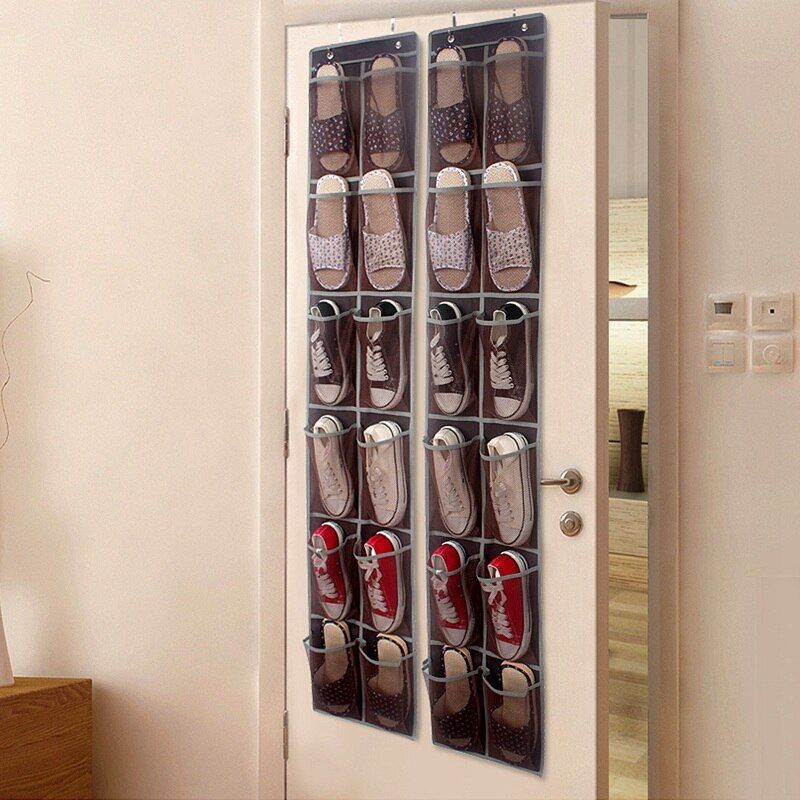 24 Grid Wardrobe Hanging Stoage Bag Underwear Socks Wall Clothes Hanger Hanging Transparent Bag