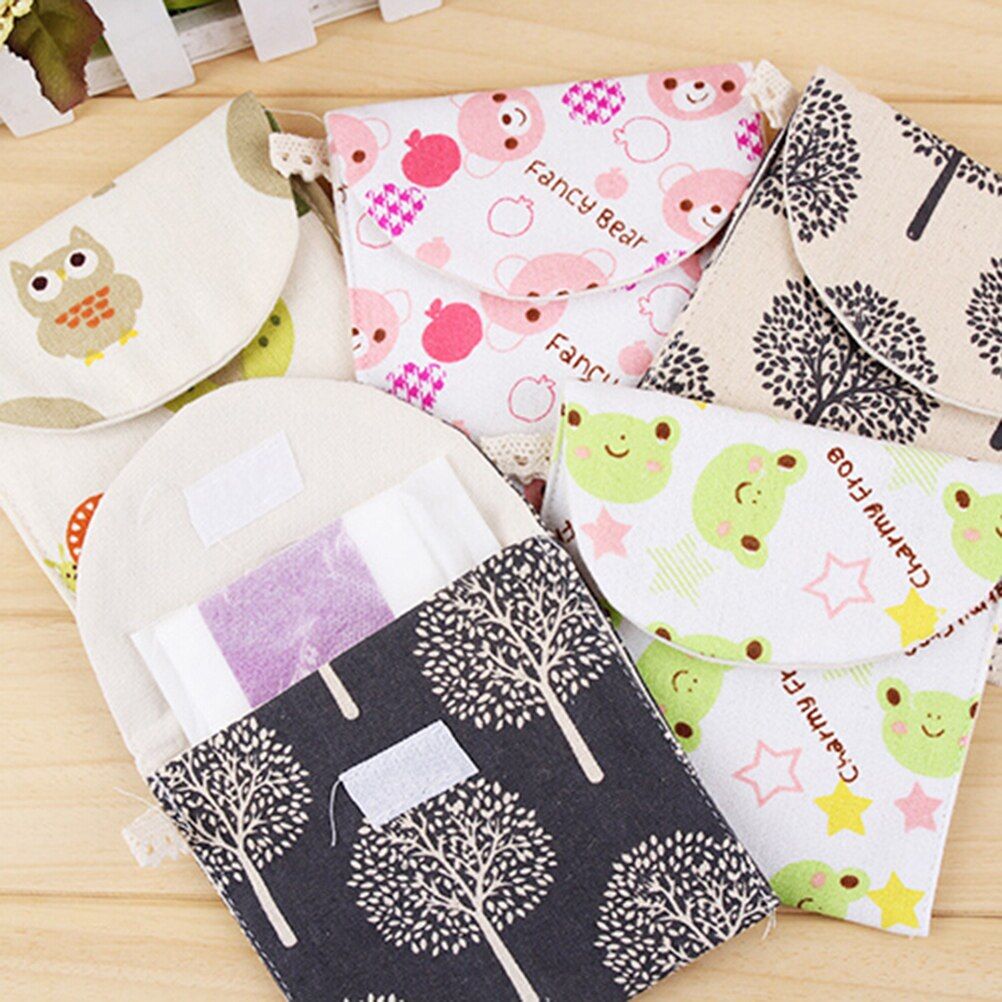 Girls Necessary Sanitary Cute Cotton Flowers Napkin Storage Bag Organizer 13*12.5cm Sanitary Towel Bags