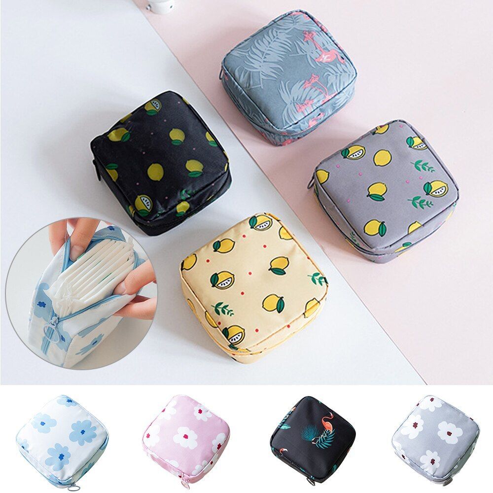 Portable Sanitary Napkin Aunt Towel Storage Bag Zipper Type Napkin Lipstick Coetic Bags Cloth Art Cartoon Design Sanitary
