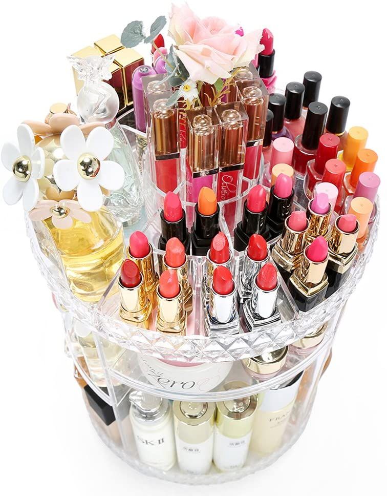 Cosmetics Organizer 360 Degree Diamond rotatable Cosmetics Storage Box,Large Cosmetics organizer Bag, Cosmetics Organizer Box, Makeup Box, Portable Makeup Organizer, Makeup Storage.