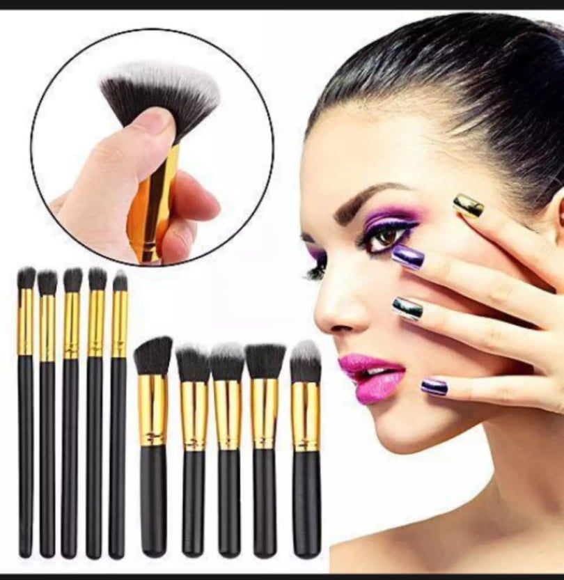 Getter 10-piece Kabuki Brush Set Premium Synthetic Kabuki Makeup Brushes Foundation Face Powder Blush Eyeshadow Lip Brushes Flat Makeup Brush Set Cruelty-Free Synthetic Fiber Bristles