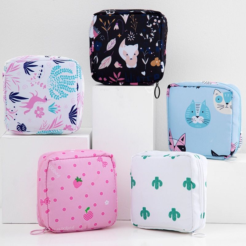 Sanitary Pad Organizer all Wallet Card Holder for Women Nylon Cartoon Pattern Napkin Towel Bags Portable Multifunction