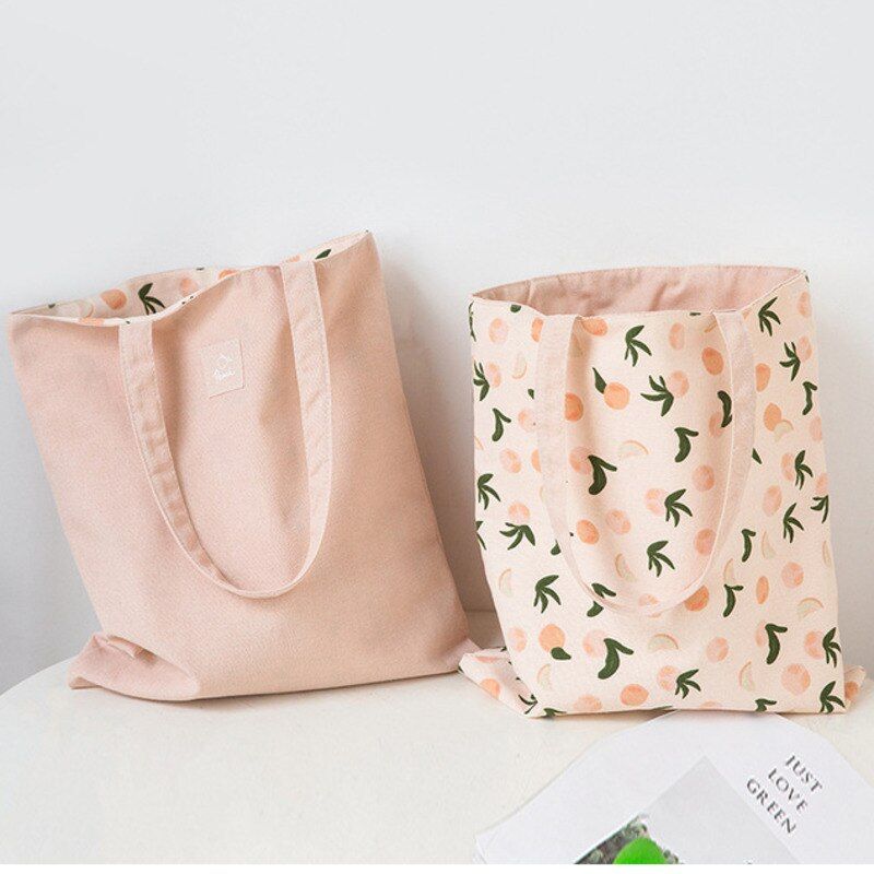 Women double-sided dual-use Shopping Bag Reusable Canvas Tote Grocery Bag Eco Friendly Shopper Shoulder Bags Storage bag