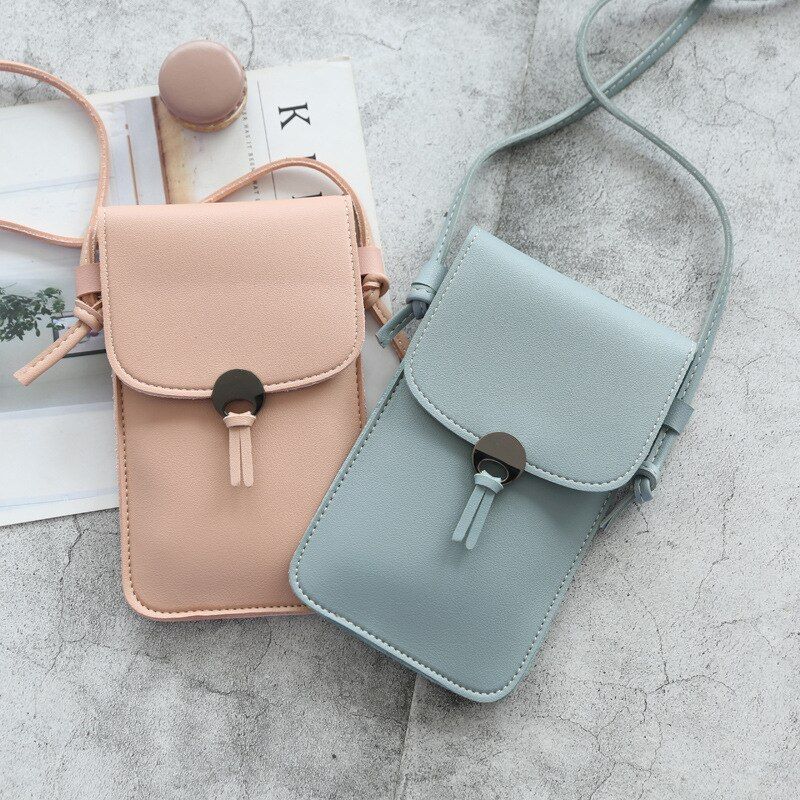 Women Solid Bag Touch Screen Cell Phone Bag Purse artphone Wallet Tassel Shoulder Strap Handbag