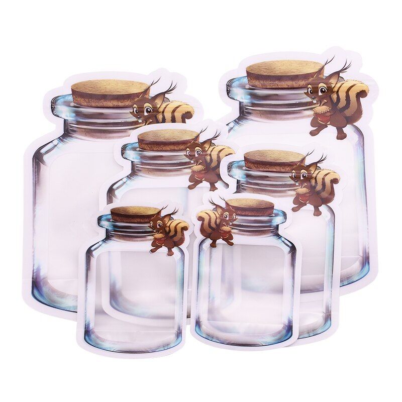 Squirrel Reusable Mason Jar Bottle Ziplock Bag Transparent Fresh Nut Snack Food Bag Seal Kitchen Refrigerator Storage Organizer