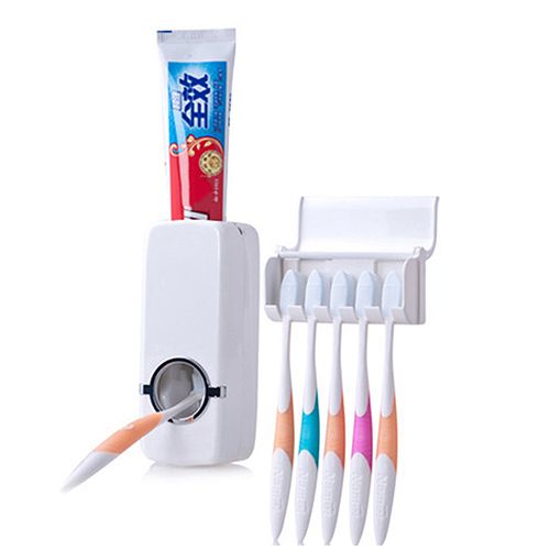 Bathroom Wall Mount Rack Automatic Toothpaste Dispenser Brush Holder