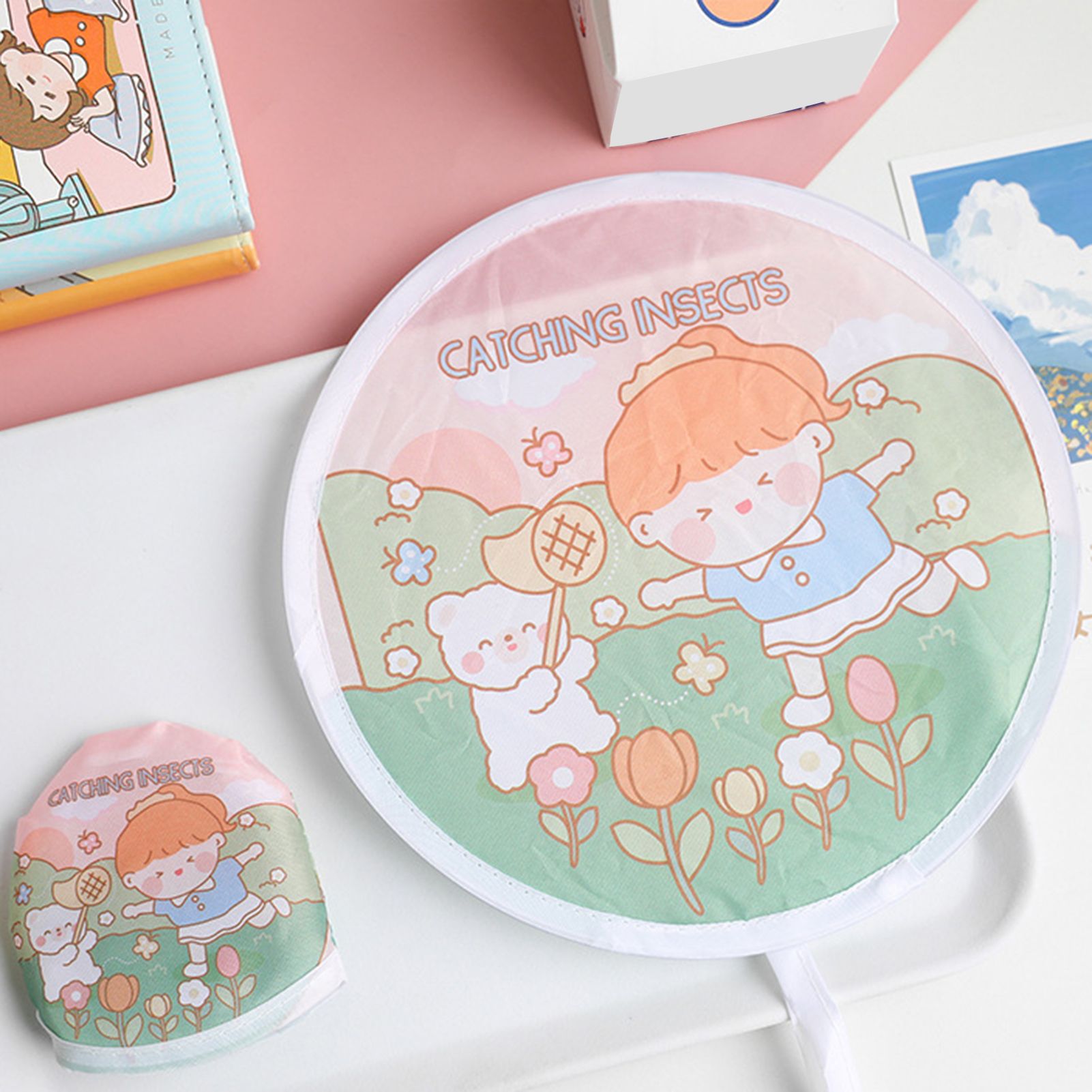 Collapsible Fan Adorable Handheld Lovely Print Foldable Pocket Fan Gift