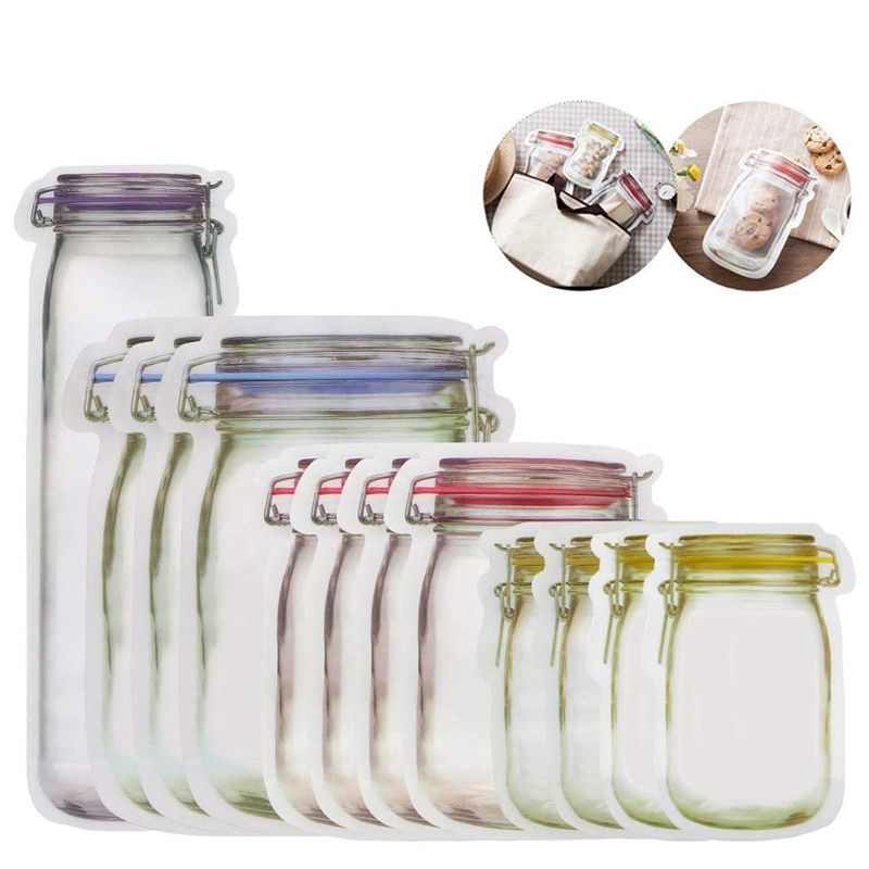 Seal Reusable Mason Jar Bottles Organizer Bags Food Container Zipper Bags Food Storage Organizer Ziplock Bags Kitchen Organizer