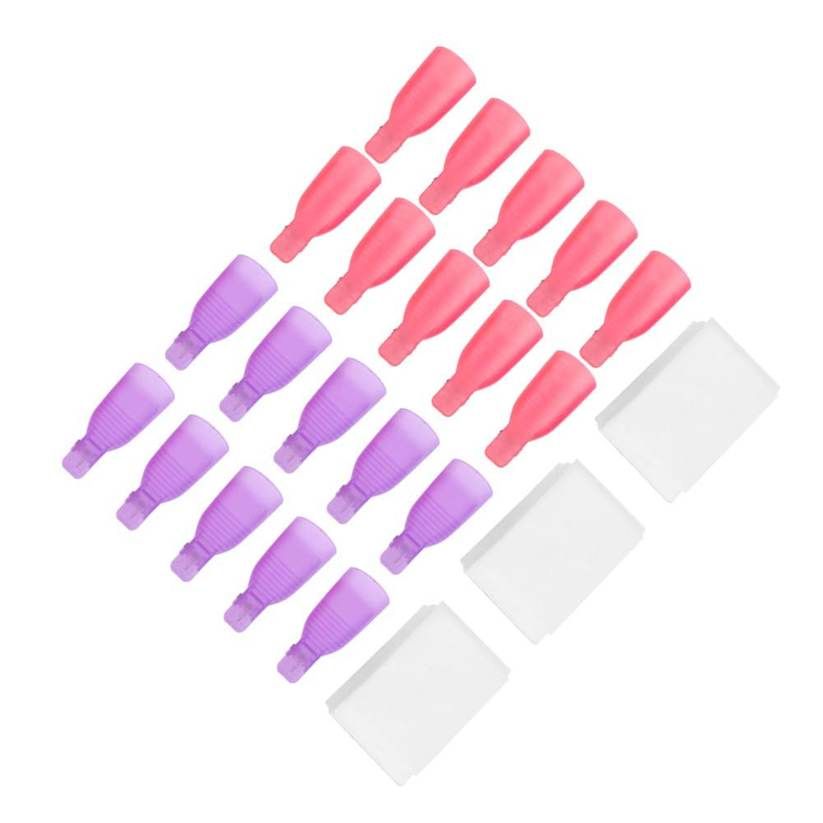 20pcs nail clips caps with remover cotton pads portable polish gel tools wrap uv cleaning pad set removal clip manicure