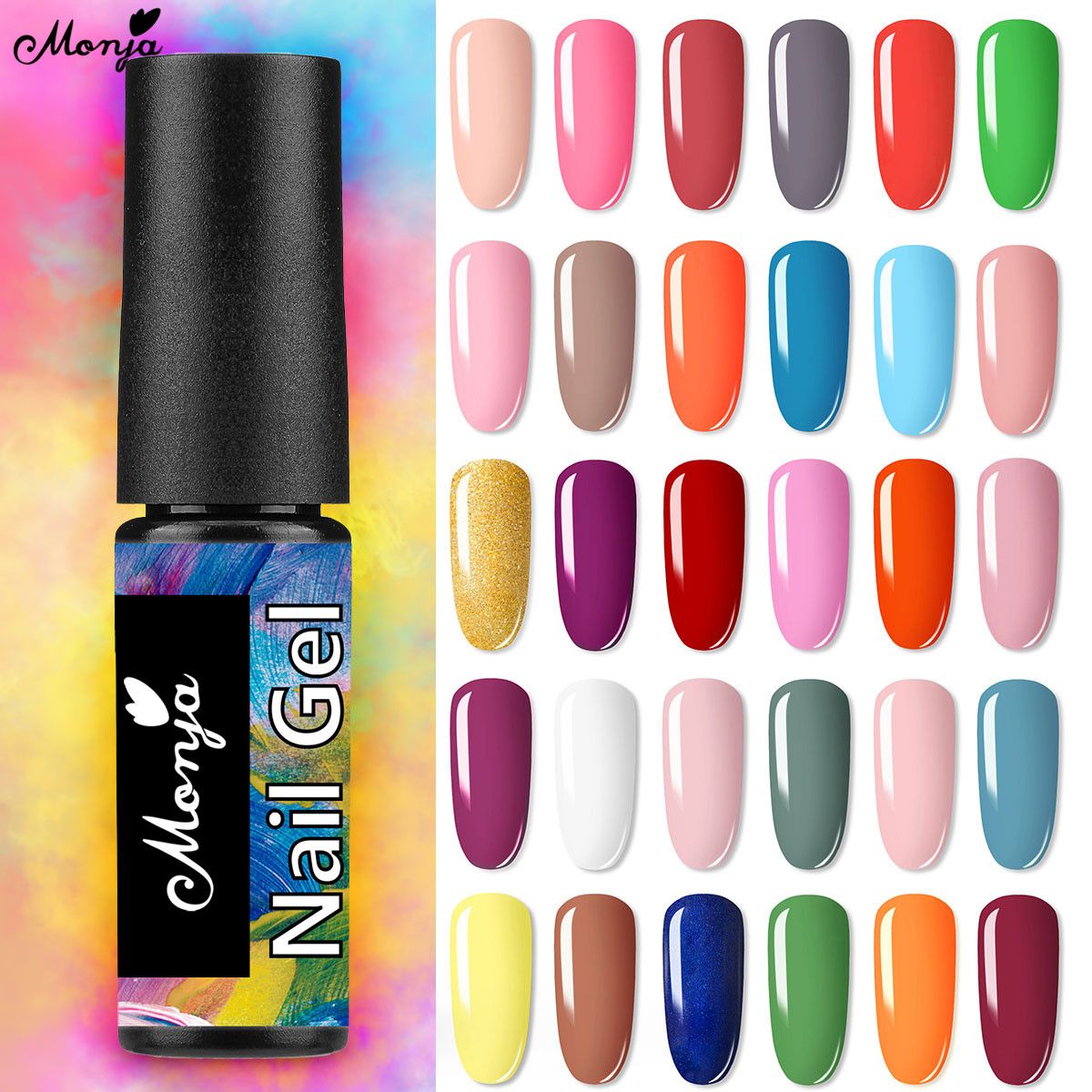 Monja 30 Colors  Nail Polish 5ML Pure Color UV LED Painting  Base Top Coat Soak Off UV Varnish DIY Manicure Beauty Tool