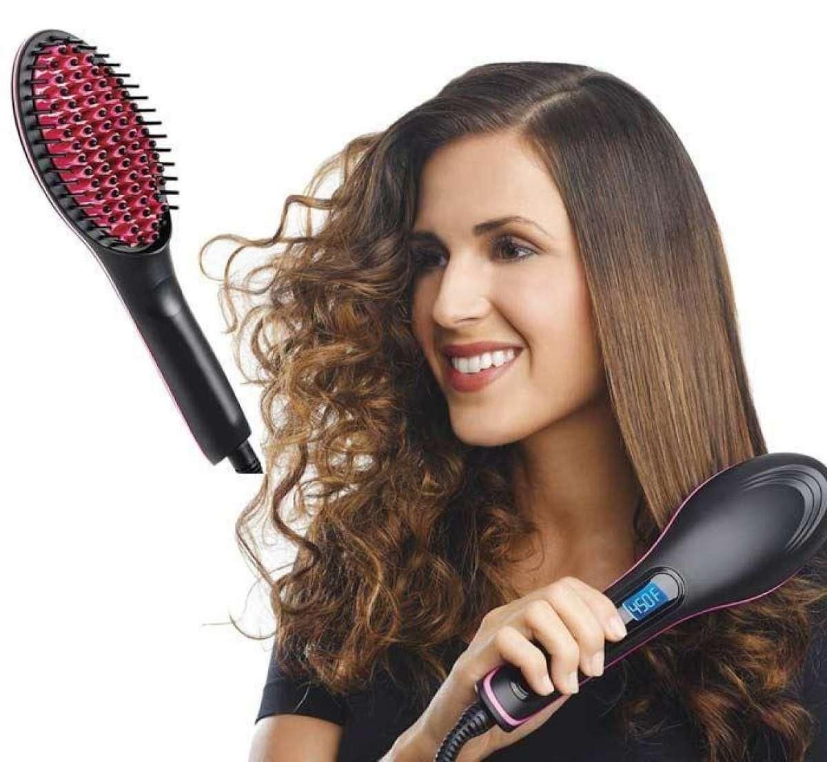 Simply Straight Ceramic Brush Hair Straightener - Black and Pink