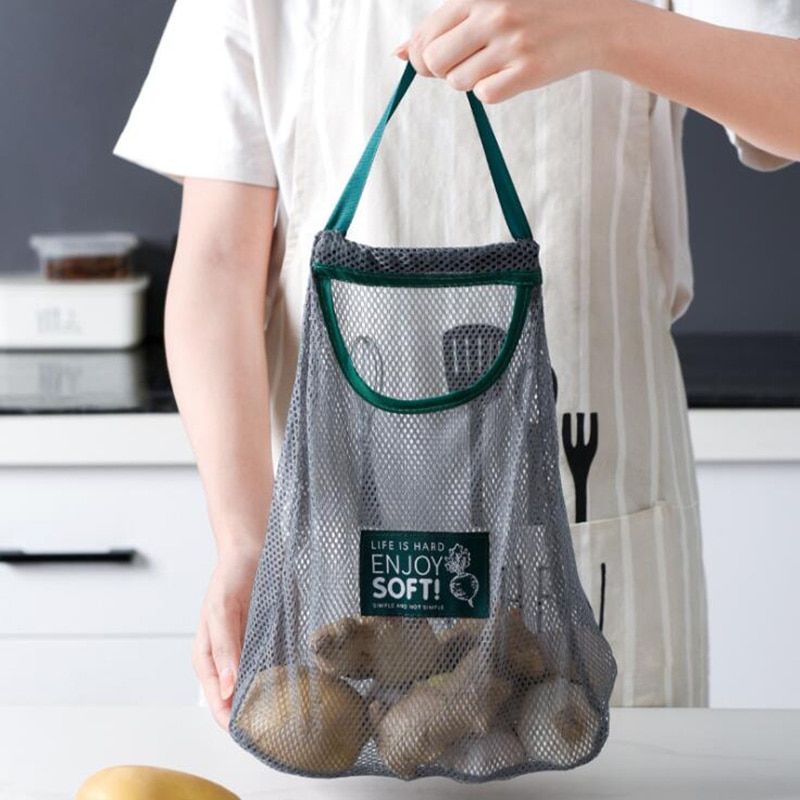 Kitchen Fruit Vegetable Storage Hanging Bag Reusable Bag Mesh Ecology Shopping Tote Pouch Onion Organizer Handy Shopping Bags
