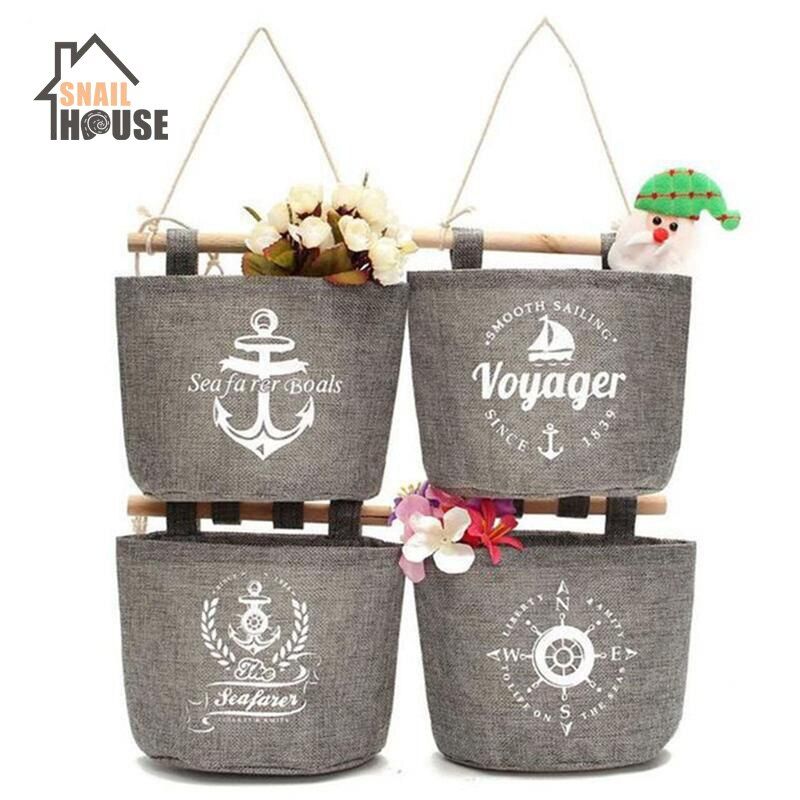 Snailhouse Vintage Pattern Cotton Linen Wall Hanging Storage Bag Closet Makeup Sundries Organizer Home Decoration
