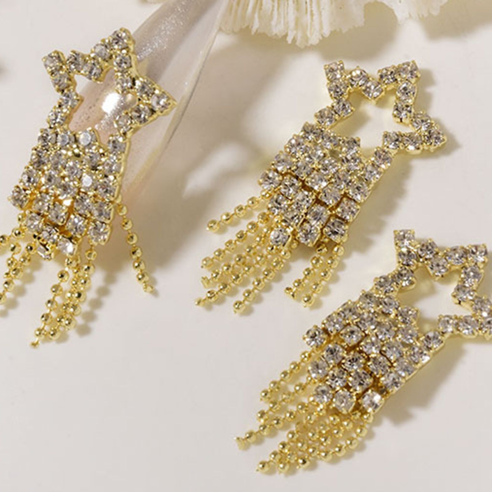 Nail Charm Non-Fading 3D Effect Gloss Rhinestones Decorations Chains Tassel Ornament for Manicure