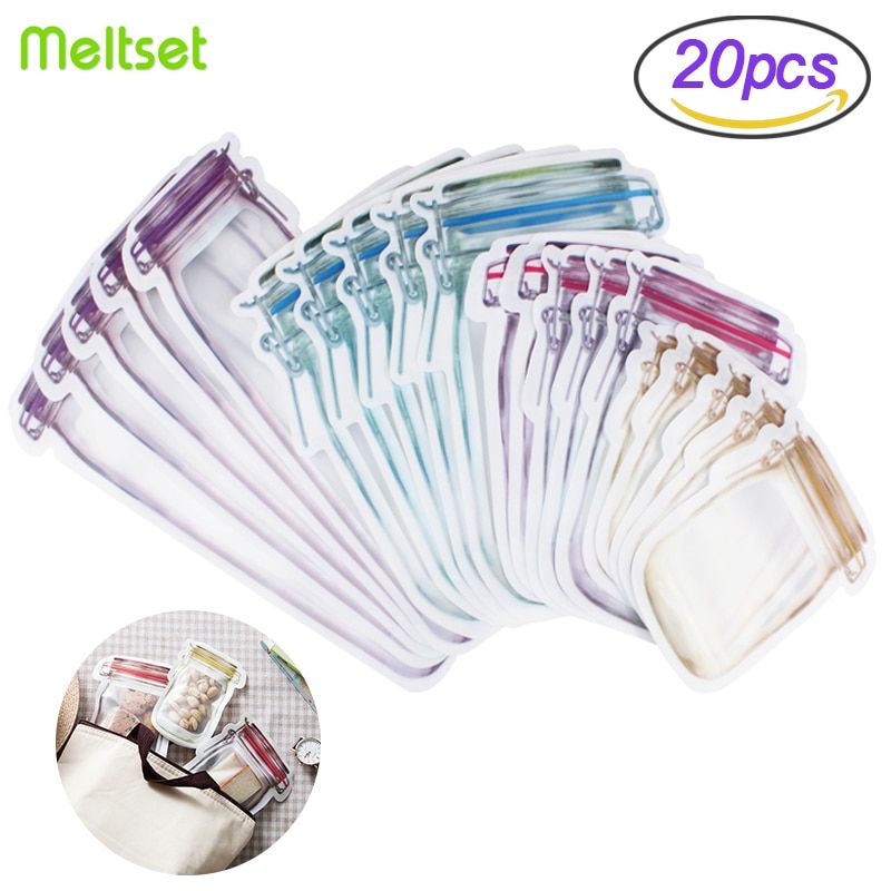 Reusable Jar Shape Zipper Bag Plastic Bags Zip Lock Leakproof Food Saver Storage Bag Freezer Biscuit Snack Sandwich Ziplock Bags